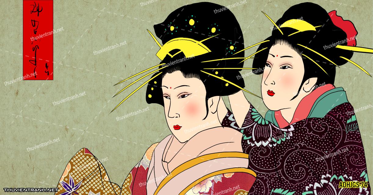 Tranh dán tường Cô gái  Nhật Bản mặc kimono, tranh minh họa cô gái Nhật Bản xưa -ADHJGS-74 - Kết quả tìm kiếm tranh tường